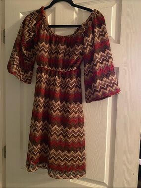 Judith March Red and Gold Chevron Mini Dress
